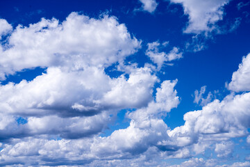 9/16/22 RIDGWAY COLORADO - USA - White Puffy Clouds and Blue sky over Hastings Mesa Colorado and San Juan Mountains