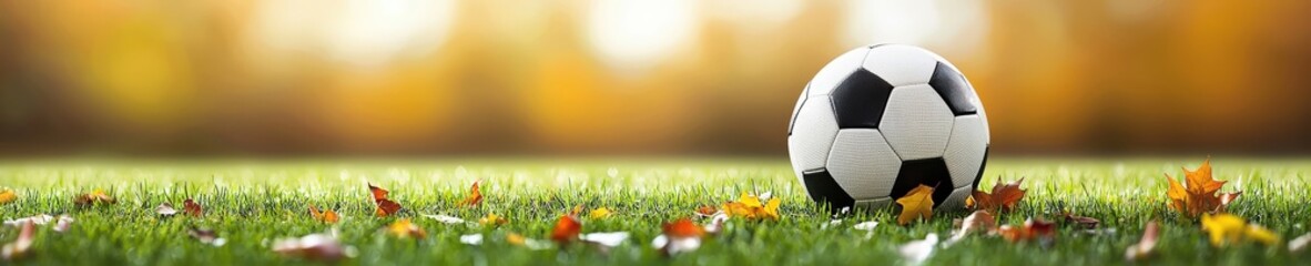 Fototapeta premium A soccer ball is sitting on the grass in a field