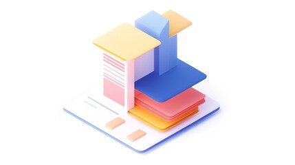 3D icon illustration of documents, featuring various document symbols like papers, folders, and files, designed in a modern and dynamic style to represent business, office, and legal concepts, perfect