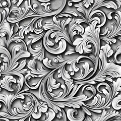 Intricate silver gray floral damask pattern.