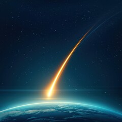 A bright orange streak of light shoots across the sky