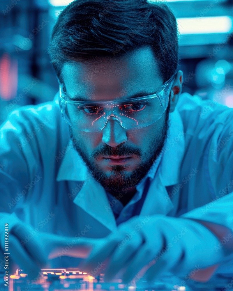 Poster laboratory research action science lab image content high-tech environment close-up viewpoint innova