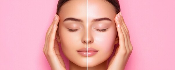 Split image of a woman showing natural skin versus a skin that has been smoothed and brightened by a filter
