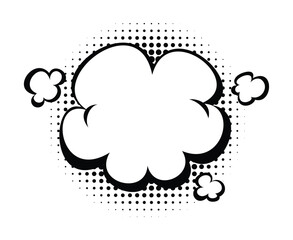 Comic style explosion bubble with halftone dots and cloud shapes. Vector cartoon illustration