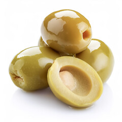 Olives fruit, peeled or cut on a natural white