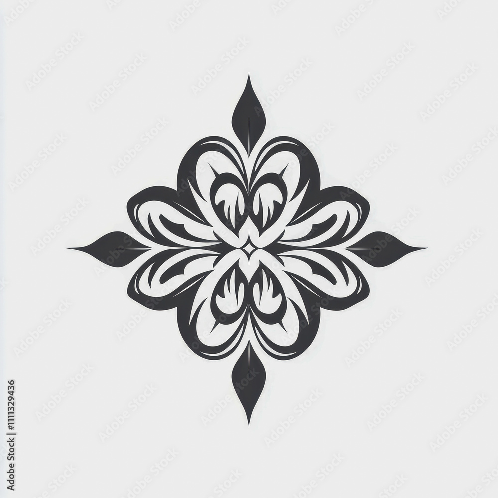 Poster elegant black and white floral mandala design with intricate patterns and symmetrical shape for deco