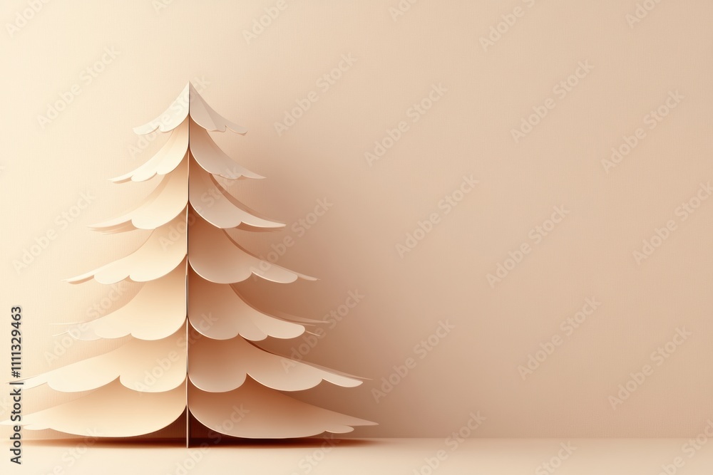Aufkleber This layered 3D paper Christmas tree features a minimalist design and ample blank space, perfect for customizing with personal messages. Generative AI