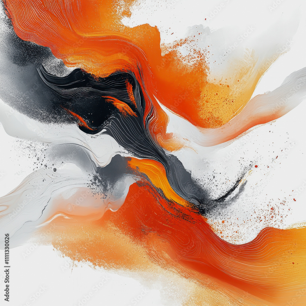 Poster abstract fluid art design featuring vibrant orange and black colors with dynamic flow and texture fo