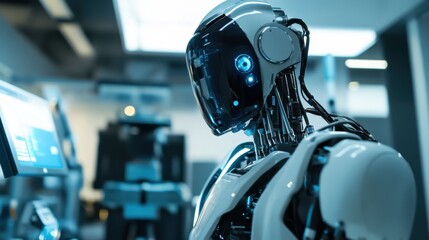 Fototapeta premium A close-up of engineers in a robotics research lab, testing autonomous industrial robots, Robotics research scene