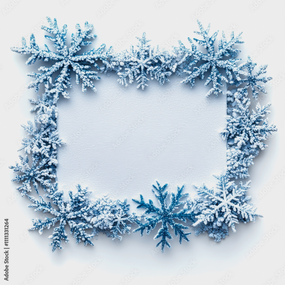 Poster decorative snowflake frame border with intricate frosty designs creating a winter theme for seasonal
