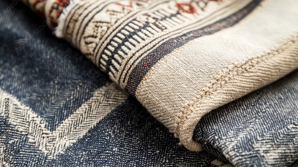 Poster close-up of beautiful textiles with intricate patterns in fabric