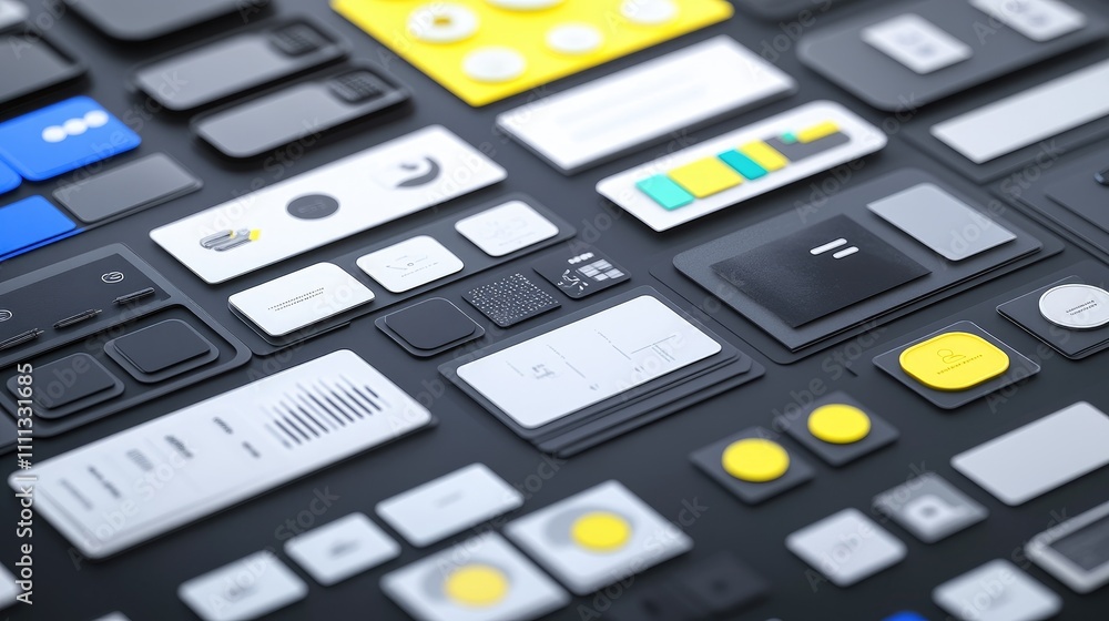 Poster colorful user interface elements on dark background for design projects