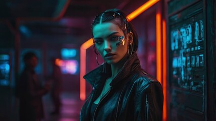 Obraz premium Woman in Focus, In a cyberpunk CHILL