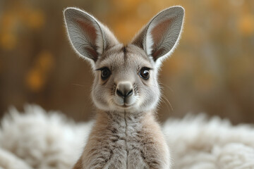 Fototapeta premium Adorable Baby Kangaroo Portrait Soft Fur Background