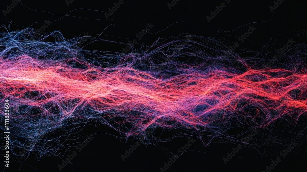 Poster high-tech motion generator surrounded by dynamic trails of light and energy in abstract form