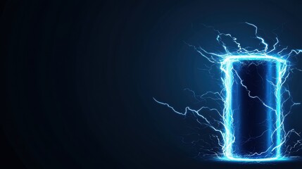 Futuristic glowing super capacitor with neon light and electric energy on a dark background