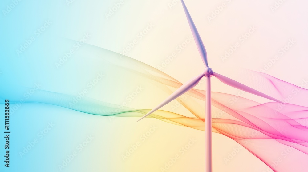 Poster innovative wind generator with dynamic energy patterns against colorful background