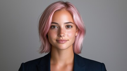 Fototapeta premium Stylish woman with pink hair posing for portrait