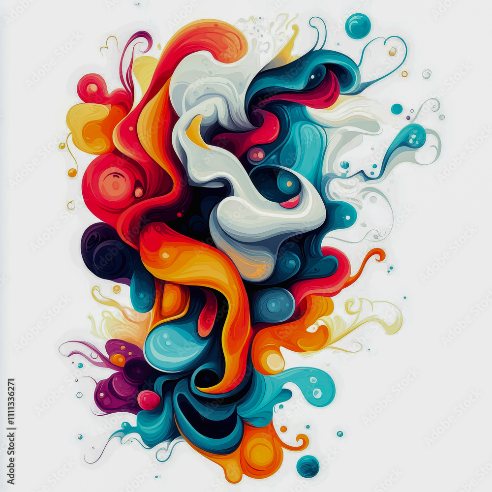 Poster Colorful Abstract Swirls and Curves Blending Together in a Vivid Display of Artistic Expression and Fluid Motion in Modern Art Style