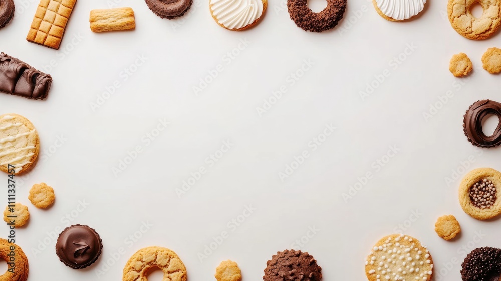 Leinwandbilder an appealing collection of cookies and sweets is displayed on a white surface, leaving a blank area 