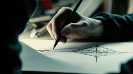 Obraz premium Artistic Hand Drawing Intricate Web Design on White Paper Close-Up