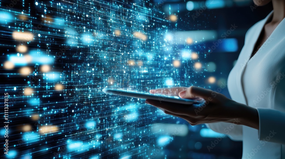 Poster digital transformation concept with technology and data visualization