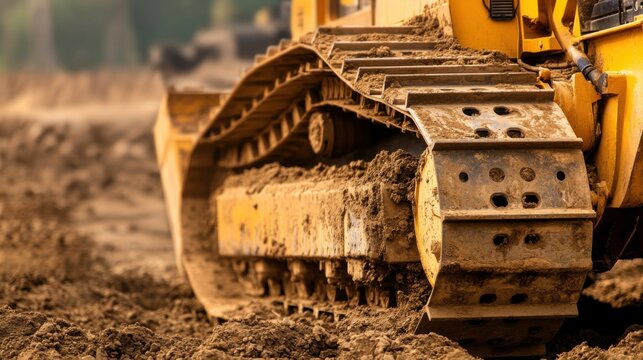 A detailed view of a construction worker operating a bulldozer to clear land for a new residential development, Residential land clearing scene, Heavy equipment operation style