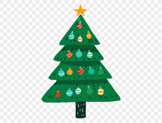 Obraz premium Hand drawn Christmas tree with chalk style decorations and childlike lines on transparent background, perfect for festive designs. vector