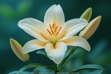 Fototapeta premium A Single Cream Lily Flower Blooms Beautifully