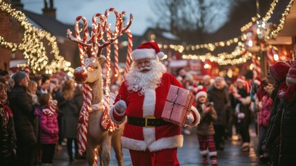 Santa Parade with Reindeer and Festive Atmosphere