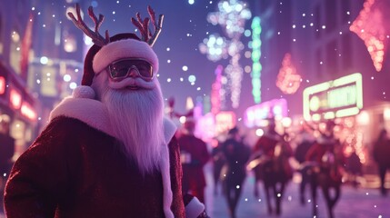 Stylish Santa with Reindeer in Modern Winter Scene