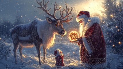 Intricately Carved Reindeer with Santa Claus Delight