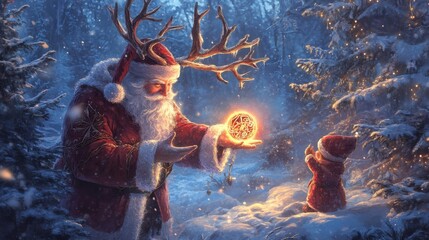 Intricate Carved Runes on Reindeer in Winter Wonderland