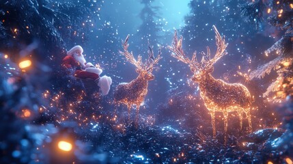 Surreal Scene of Reindeer in a Crystalline Forest