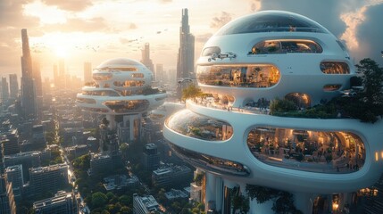 Fototapeta premium Futuristic Cityscape with Spherical Buildings
