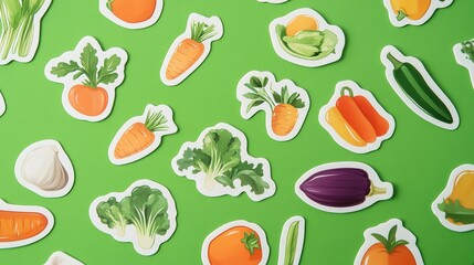 Colorful Vegan Food Stickers Featuring Fresh Produce and Plant-Based Icons