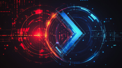 Fototapeta premium Abstract black background with Colorful circle lines. Digital future technology . Abstract business connection of lines from nodes innovation of communication in the network.