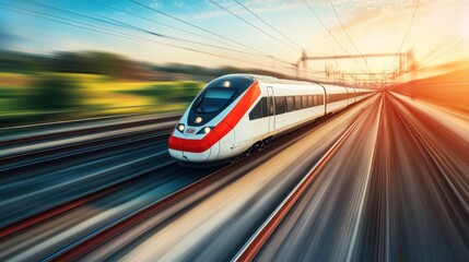 High-Speed Train in Motion in Beautiful Scenery