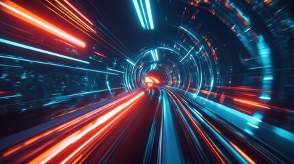 Futuristic High-Speed Train in Illuminated Tunnel