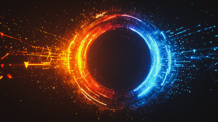 Obraz premium Abstract black background with Colorful geometric lines. Digital future technology . Abstract business connection of lines from nodes innovation of communication in the network.
