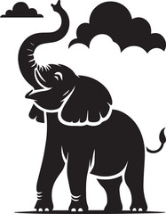 Fototapeta premium Elephant silhouette with a joyful expression trunk lifted high vector