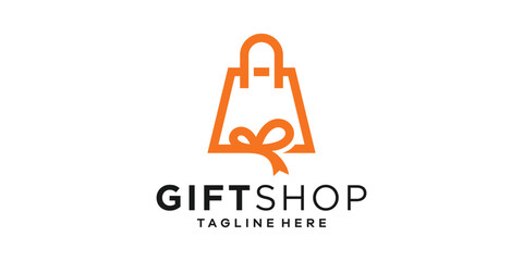 logo design combination of shopping bag and gift, store, congratulations, shop, symbol, icon, idea, creative.