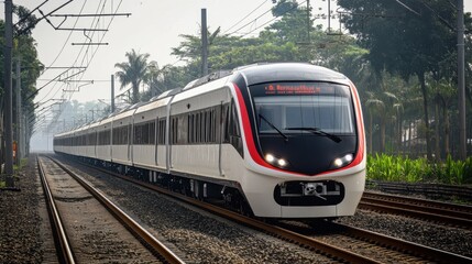 Obraz premium Sleek Electrical Multiple Unit Train in Motion