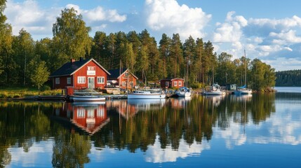 Obraz premium Sunny Marina Scene in Finland with Sailboats