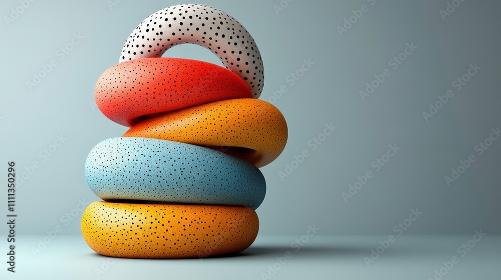 Poster colorful abstract composition of stackable shapes in vibrant hues on a soft background, perfect for 