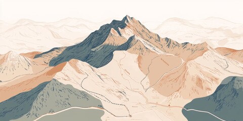 Modern Hiking Trail Map Scenic Mountain Range Illustration