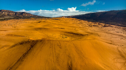 MARCH 2023, CORAL PINK SAND DUNES, UTAH - aerial view of Coral Pink Sand Dunes State Park, Utah - near Kanab