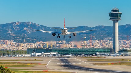 Airliner Taking Off from Runway on Sunny Day