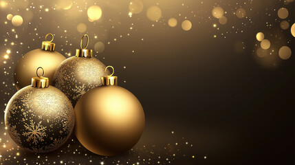 Elegant Gold Christmas Baubles on Bokeh Background