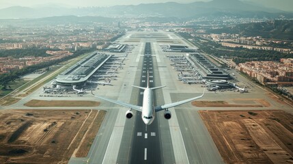 Fototapeta premium Airplane Taking Off from Airport Runway